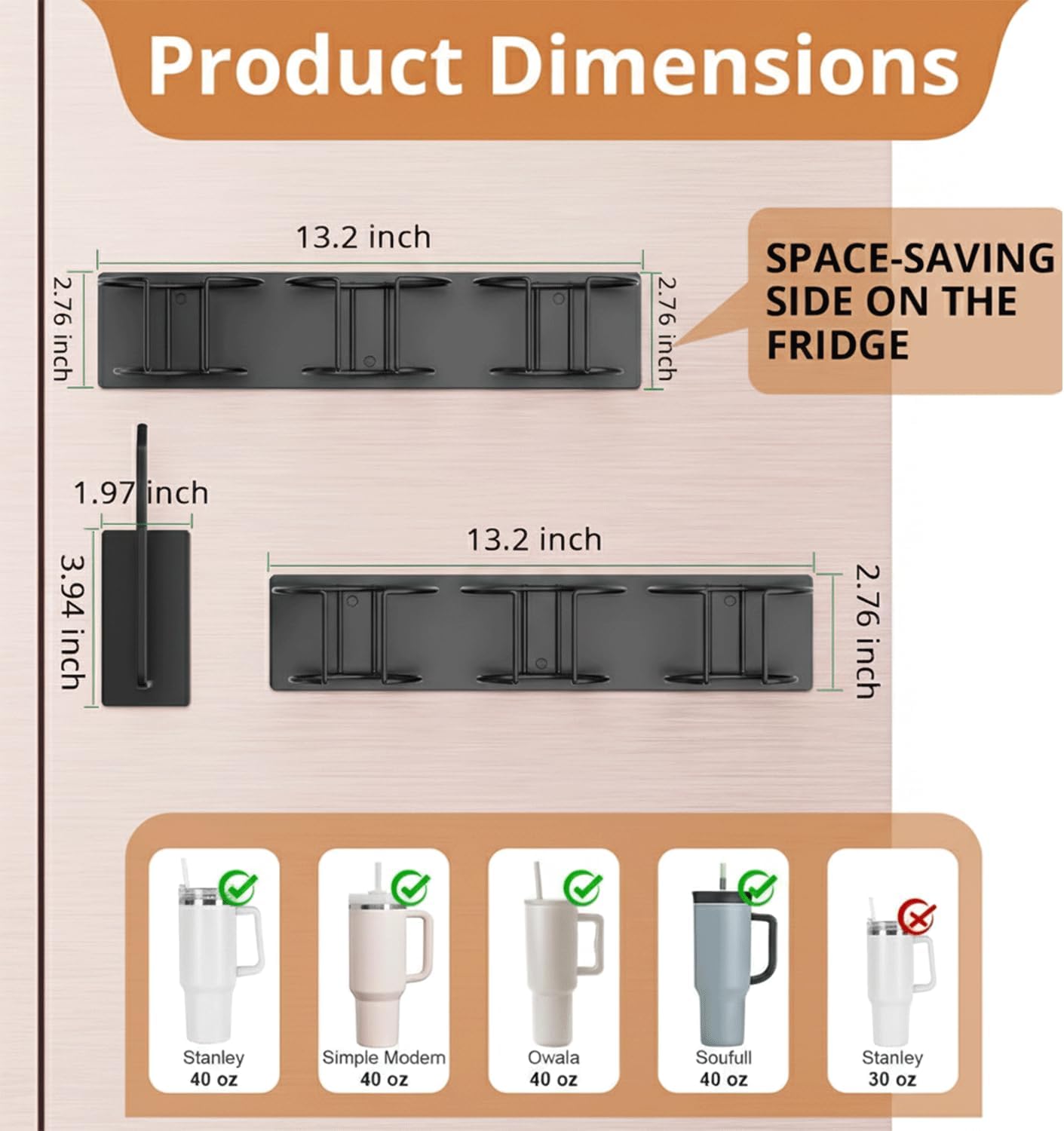 Magnetic Stanley Cup Holder for Fridge, 2 Magnetic Tumbler Holder and 1 Lid Rack for 40 oz Stanley, Kitchen Pantry Organizers and Storage for Stanley Cup Accessories - Image 2