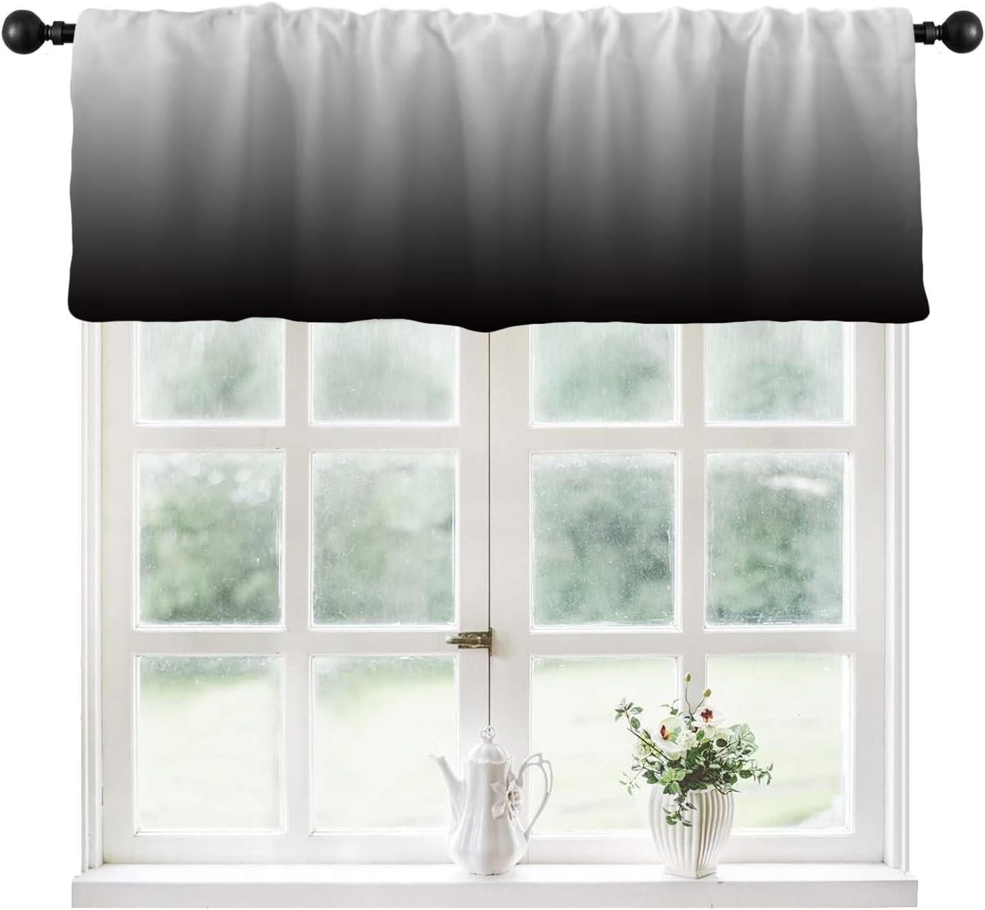 Amazon.com: Coxila Black and White Kitchen Valance Curtains for Windows 52 × 18 Inch Rod Pocket ...