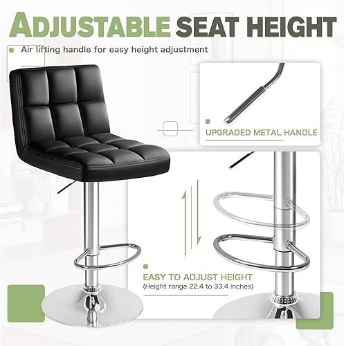 Miniatura 9 de Furmax - Taburete de bar moderno de piel sintética, giratorio, ajustable, taburete de bar hidráulico cuadrado, altura del mostrador, juego de 2