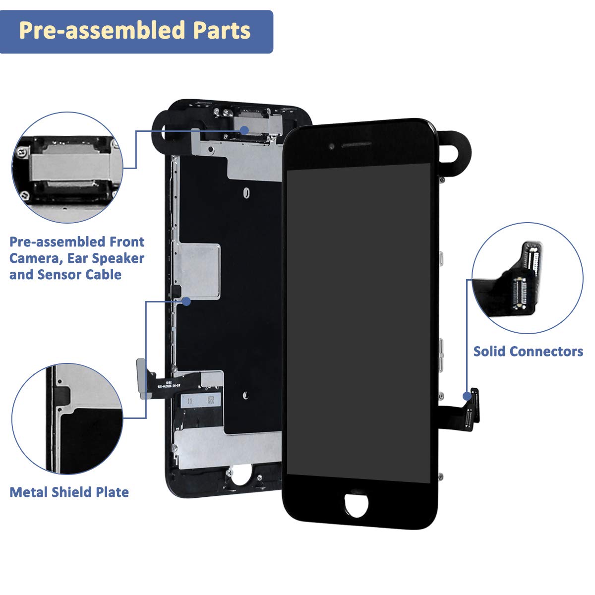 Vetro Schermo Esterno Per IPhone 8 4.7'' - Sostituzione Lente Anteriore Nera - Ricambio Compatibile