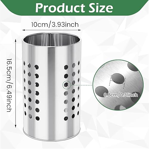 Miniatura 2 de EORTA Soporte para utensilios de cocina de acero inoxidable, cilindro, organizador de drenaje de cubiertos, escurridor con agujeros de drenaje