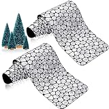 HFKPJRT Christmas Village Accessories, 2PCS Village Brick Snow Road Village Street Mat Cobblestone Mat Decorations for Christmas Halloween Village Landscape with 4 Mini Trees 47.2 x 4.7Inch