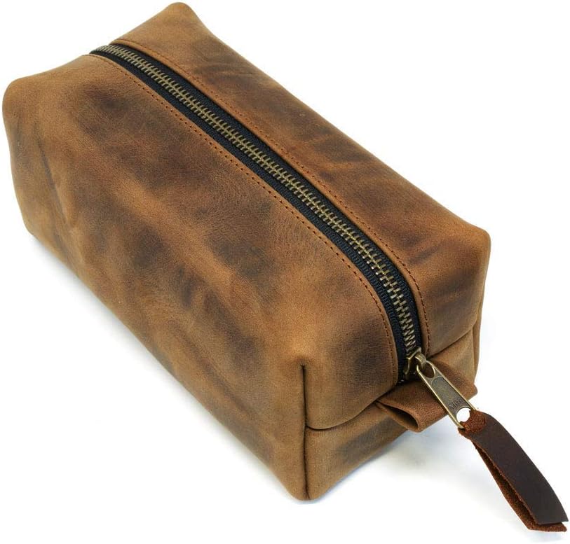 Leather Dopp Kit, Men's Dark Chocolate Leather Travel Kit, Monogrammed Toiletry Bag, Milwaukee Leather Travel Case