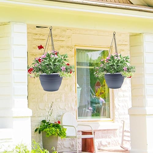 Miniatura 4 de Juego de 5 macetas de 10 pulgadas de diámetro exterior, macetas de 8.5 pulgadas de diámetro interior con orificio de drenaje, macetas de jardín