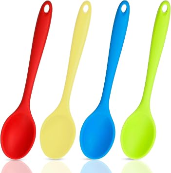 4 Pcs Mixing Spoons for Cooking, 8" Small Silicone Serving Spoons