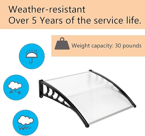 Vista 36 de VINGLI - Toldo para puerta y ventana para exteriores, 30 x 40 pulgadas, cubierta de policarbonato para puerta de patio, para protección del sol