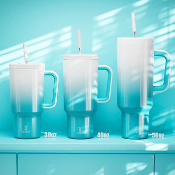 Meoky 30 oz Tumbler with Handle, Tumbler with Lid and Straw, Insulated Stainless Steel Travel Mug, 100% Leak-proof, Cupholder Friendly, Keeps Cold for 24 Hours or Hot for 8 Hours (Azure)