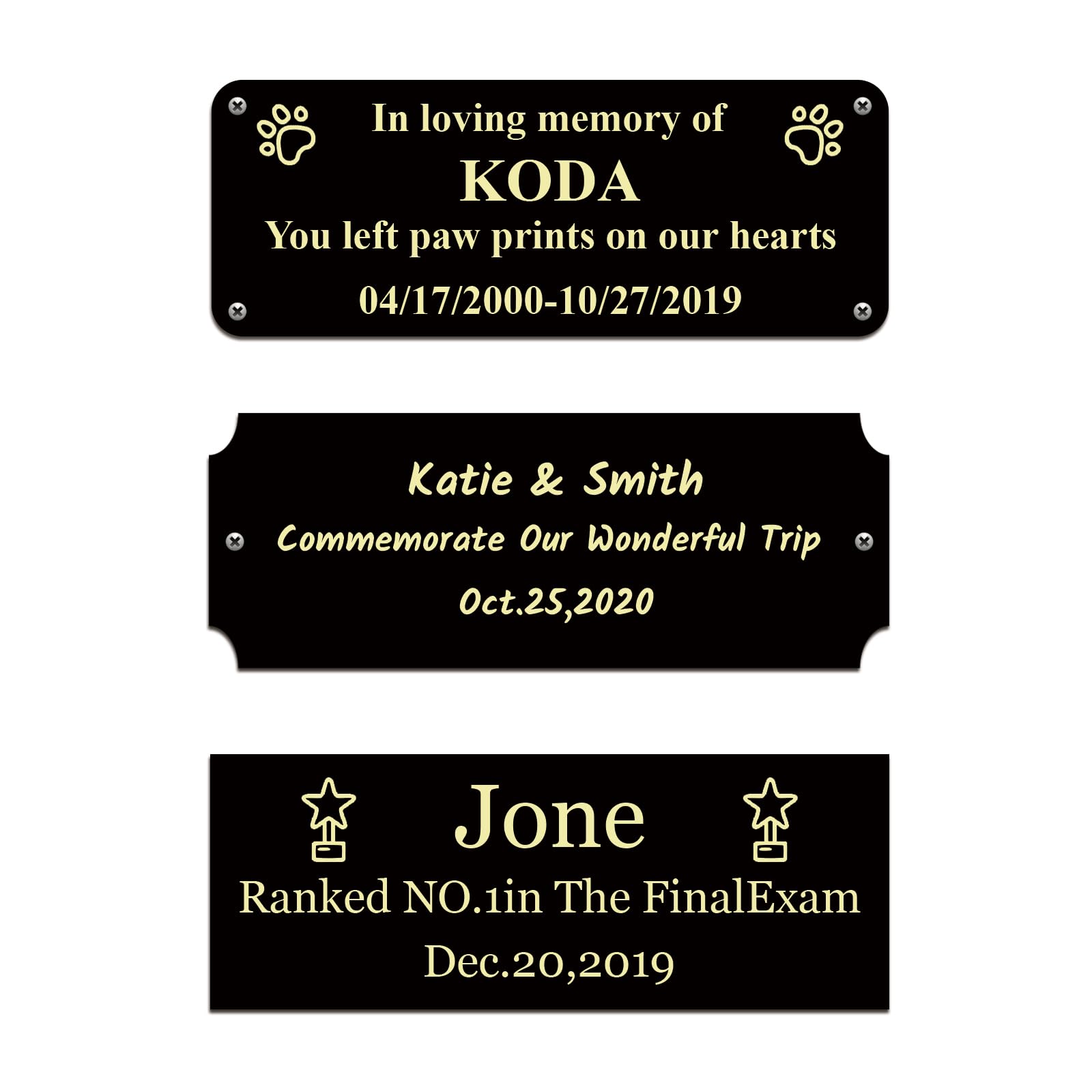 Size: 4" W x 1.5" H, Metal Engraved Name Plate for Trophy, Frames, Urn, Engraved Plates with Adhesive or Screw Customized, Personalized Memorial