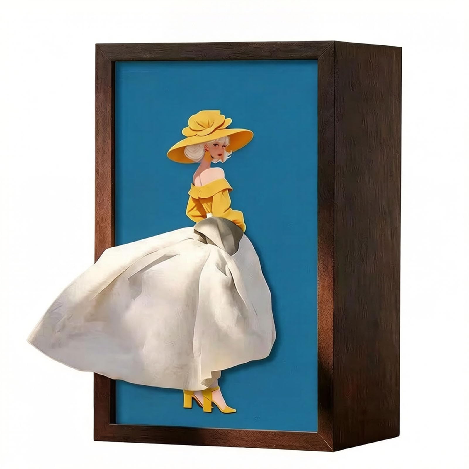 Sbziojhdr Girls Blue Yellow Hat Tissue Box， Ballet Dancer Tissue Box, Vintage Lady Dress Cover, Ballerina Wood
