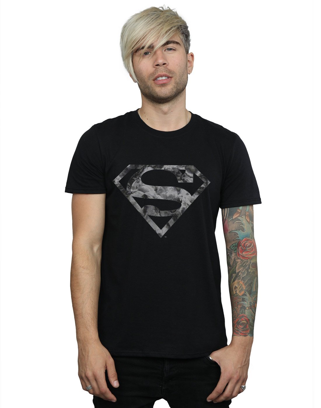 DC Comics Men's Superman Marble Logo T-Shirt Medium Black