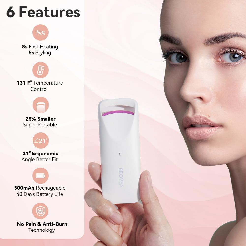 Heated Eyelash Curler – Fast 8-Second Heat for Long-Lasting Curls – Portable Rechargeable Heated Lash Curler, Safe & Effective Eyelash Curlers for All-Day Volume and Lift - Image 2