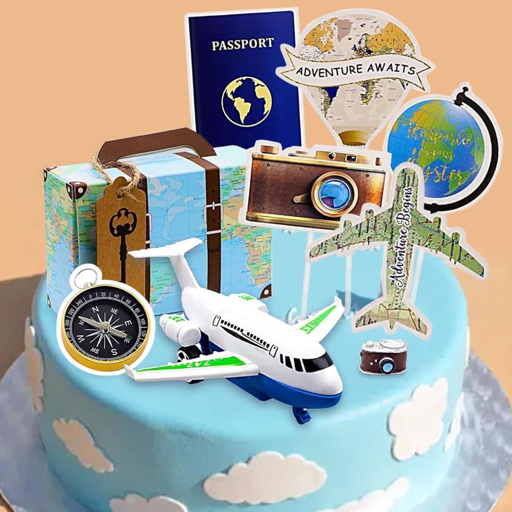 Decorazione Torta Aereo Compleanno | Cake Topper Con Pilota, Aereo E Stelle | Per Feste A Tema - Foto 7