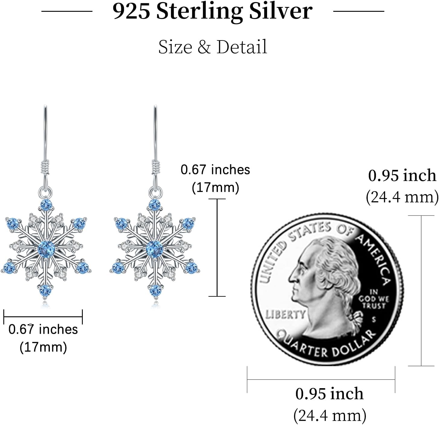 Snowflake Earrings Dangle for Women 925 Sterling Silver Gemstone Snow Earring Blue White Snowflake Jewelry Christmas Snowflake Dangle Gift Hypoallergenic - Image 5