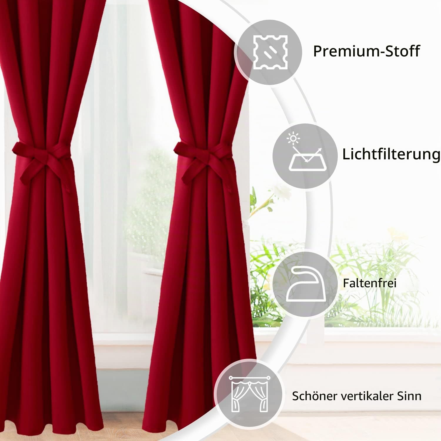 JIUZHEN Rot Gardinen Blickdicht Ösen Thermo Vorhang gegen Hitze H200xB140cm | 2er Set Fenster Vorhänge Hitzeschutz Blackout Curtains Wärmeisolierende Weihnachtsvorhänge Wohnzimmer Schlafzimmer Modern