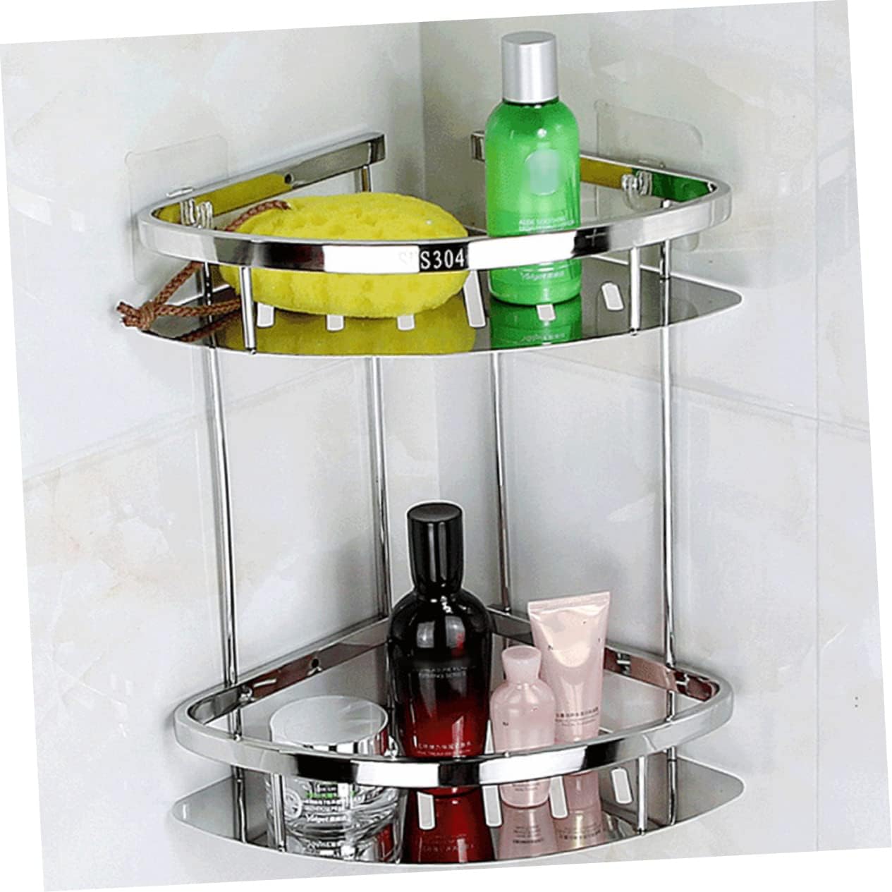 Garneck Stainless Steel Double Layer Triangle Corner Storage Rack Bathroom Organizer Shelf for Toiletries and Essentials Material Space-Saving Design