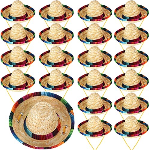 Tudomro 20 Pieces Dog Sombrero Hat Mini Pet Straw Hat Dog Mexican Costume for Small Pets Puppy Cat Chihuahua Decoration(Vivid Style)