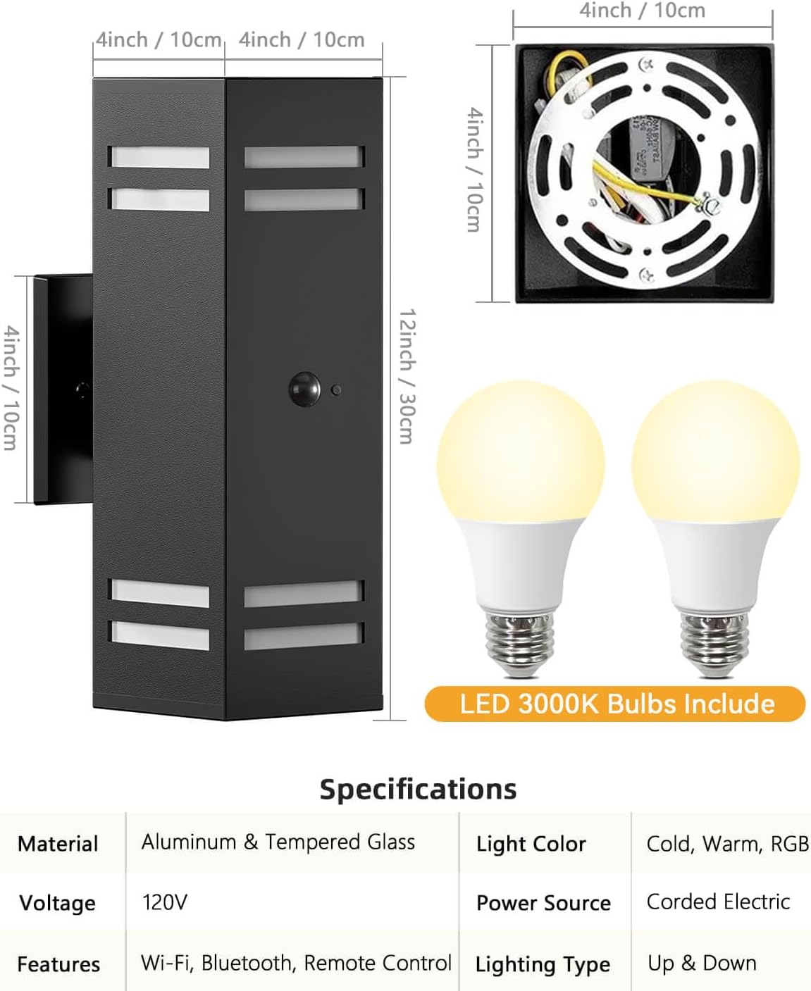 KIZON Motion Sensor Outdoor Lights, Modern Outdoor Wall Lights Black Exterior Lighting Fixture Wall Mount, Aluminum Motion Detector Lights for House Porch Front Door