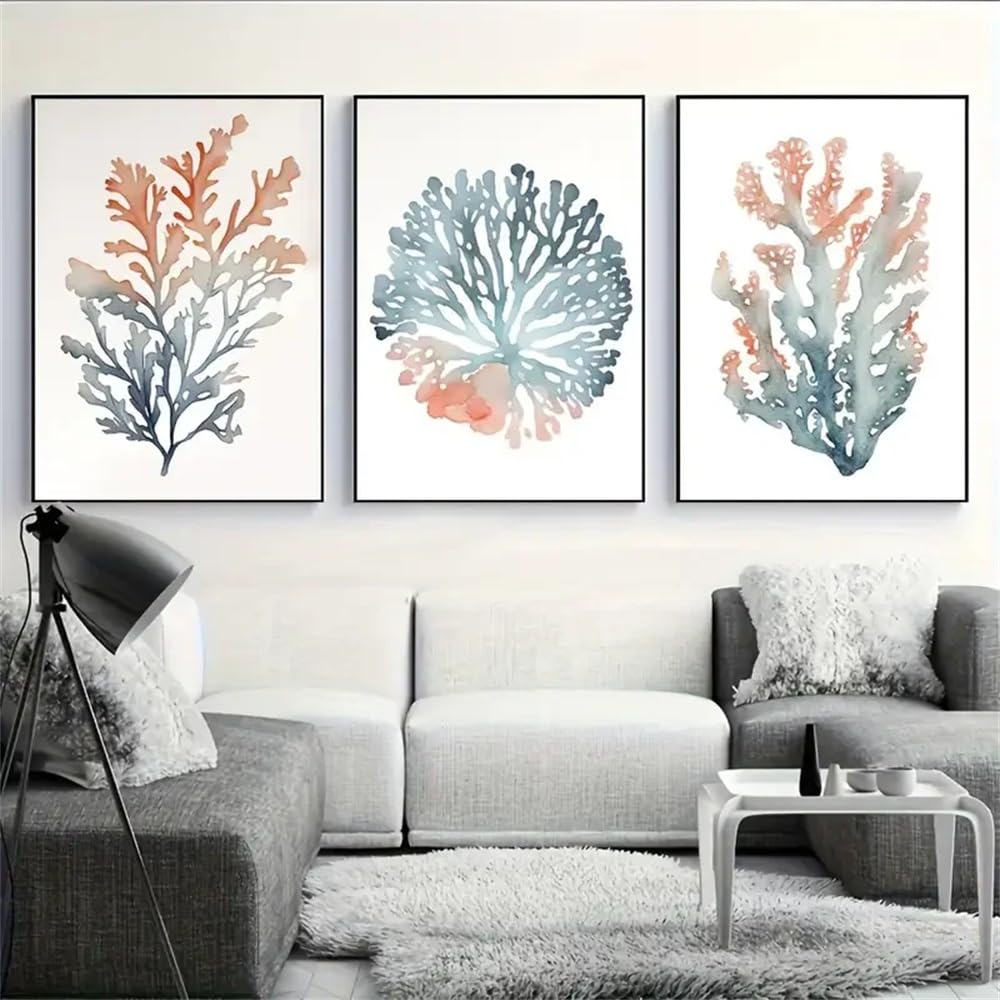 WUHBCZ Wall Posters-Abstract Canvas Poster, Modern Minimalist Wall Art Coral & Seaweed Prints, For Bedroom Living Room Kitchen Office Corridor, Decoration-40 * 60cm/3PCS (No Frame)