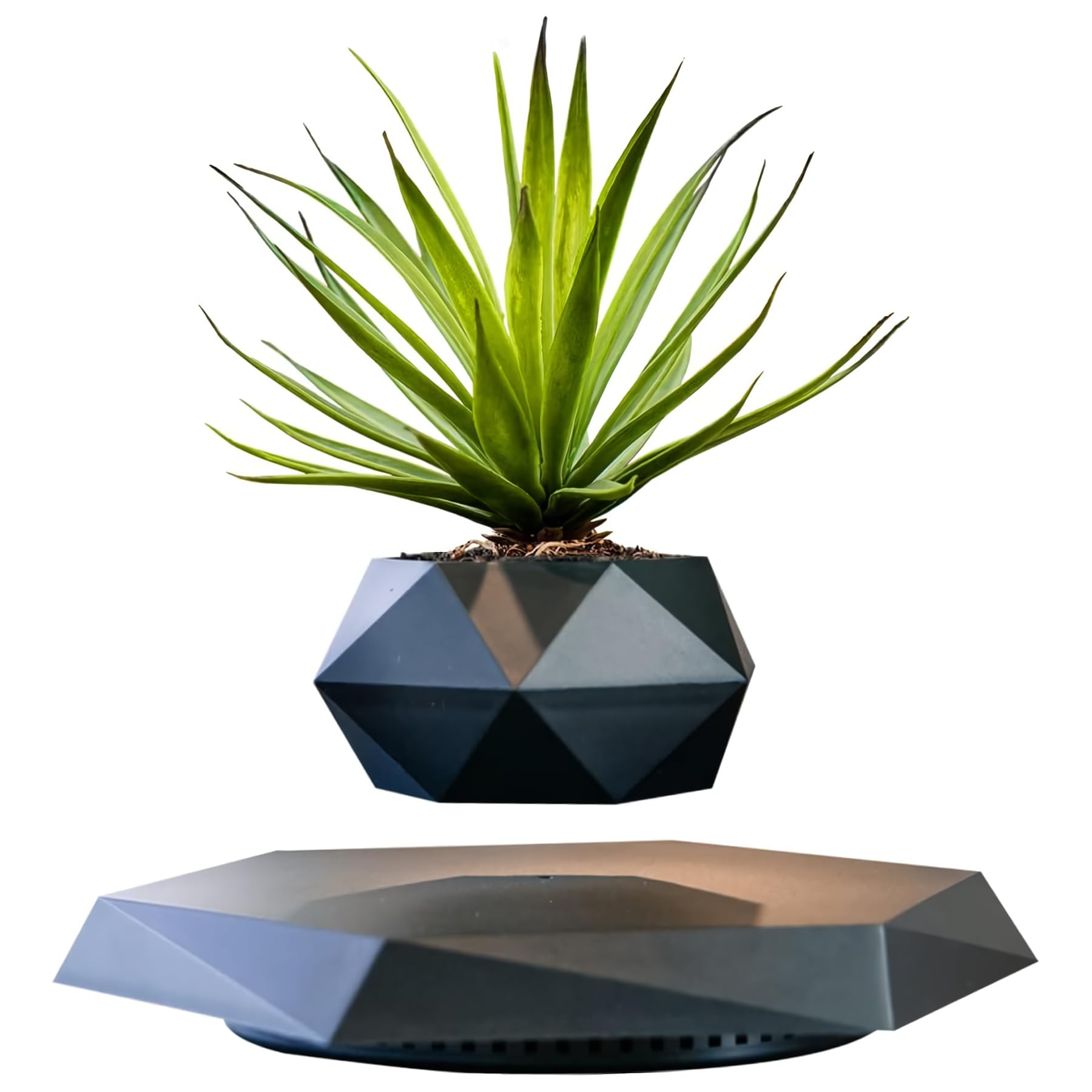 Levitating Plant Pot, Magnetic Levitation Flower Pot Rotating Planters Suspension Floating Plant Succulents Potted for Home Living Room Office Desk Decoration (Black)