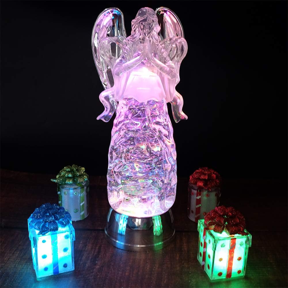 Wondise Color Changing Angel Lighted Snow Globe Water Lamp with 6 Hour Timer, 11 Inches LED Angel Lights Battery Operated Swirling Glitter Christmas Home Decor(Angel Praying Figurine) - Image 3