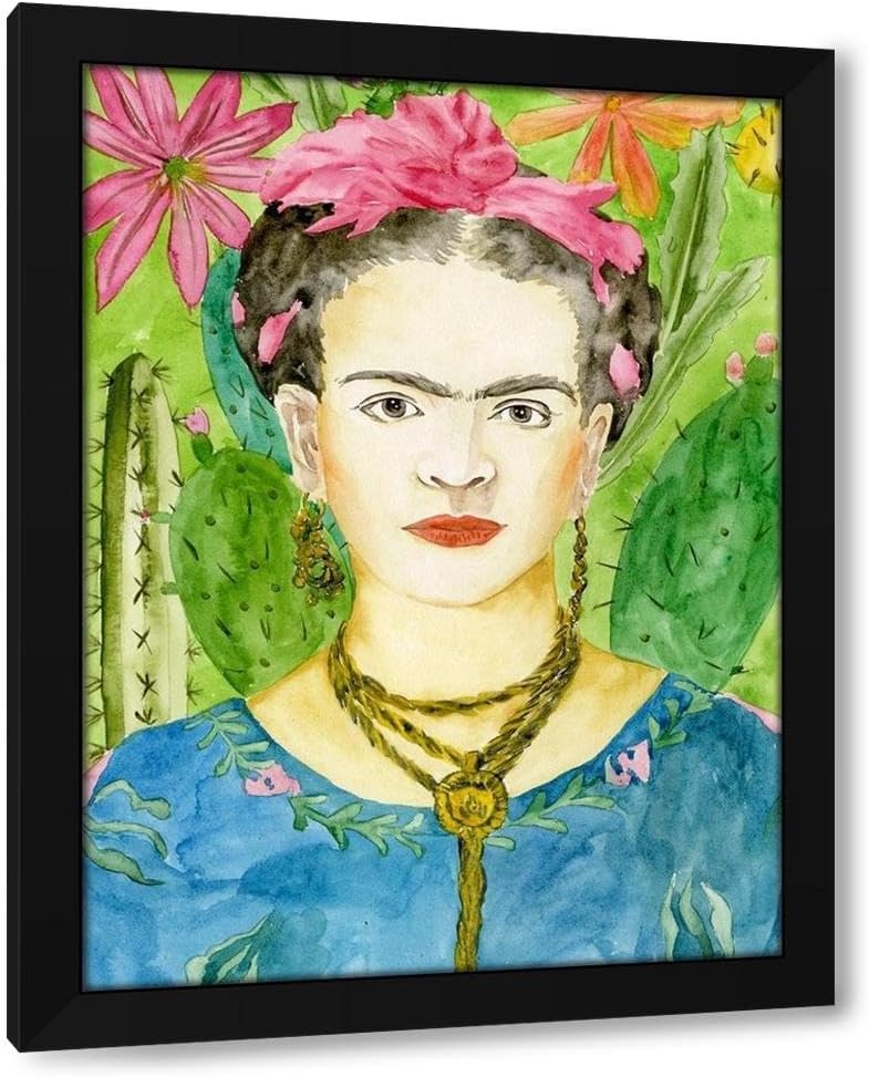 Wang, Melissa 36x48 Huge Black Modern Framed Canvas Art Print Titled: Frida Kahlo II