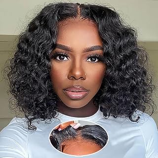 Wear and Go Glueless Wigs Human Hair Pre Plucked Deep Wave Bob Wig Human Hair Lace Front Wigs for Beginners Upgraded No Glue Pre Cut 4x4 Lace Closure Glueless Wigs for Black Women Human Hair 12 Inch