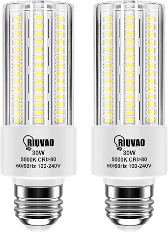 RIUVAO 2pack Led Light Bulb, Equivalent 250w Led Light Bulbs 30w 3750 Lumen Super Bright 5000K Cool Daylight White led Bulb E26/E27 Medium Base for Home Garage Indoor