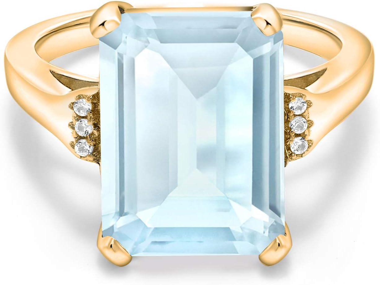 Gem Stone King 5-10 Cttw Gemstone Birthstone Engagement Ring For Women | 18K Yellow Gold Plated Silver | Emerald Cut 14X10MM | Available in Sizes 5-9