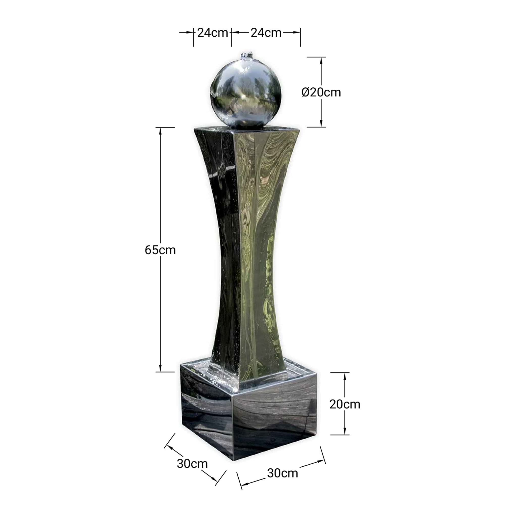 Köhko® Springbrunnen Mars Ø 20 cm mit LED-Beleuchtung in eckigen Edelstahlbecken hochglanzpoliert 21014 Brunnen für Terrasse Wohnzimmer