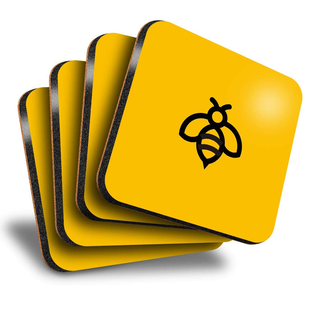 Destination Vinyl Ltd Multicolor Great Coasters (Set Of 4) Square - Yellow Bumble Bee Insect Bees Drink Glossy Coasters/Tabletop Protection For Any Table Type #46490