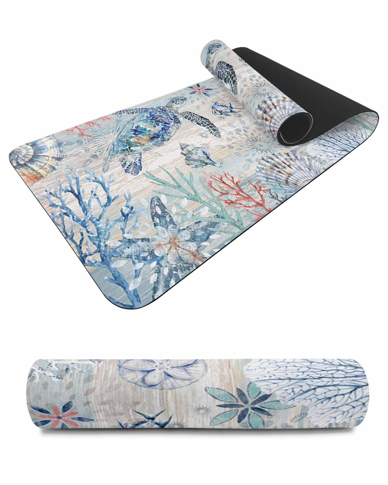 Debedcor Heat Proof Table Pads Waterproof Decorative, Sea Turtle Coastal Non-Slip Table Countertop Protector, Farmhouse Nautical Vintage Ocean Coral Insulation Mat for Dining Room, 48 x 12 Inches