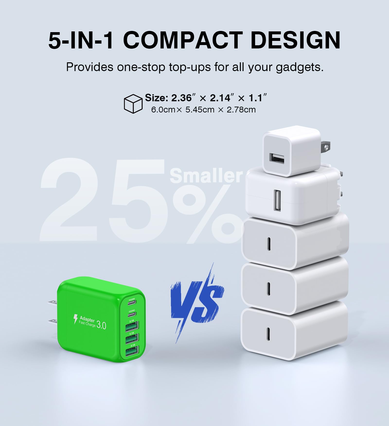 Paquete de 2 bloques de carga de pared USB C de 60 W, cargador C de 5