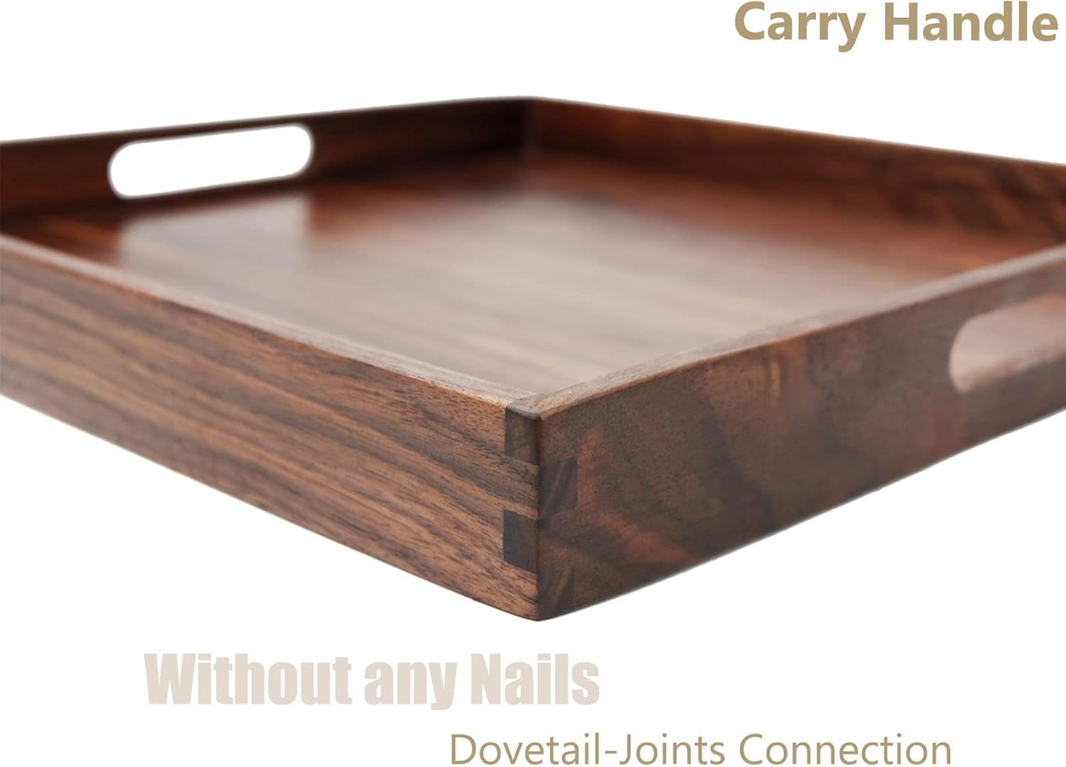 15 x 15 Inches Medium Square Black Walnut Wood Ottoman Tray with Handles, Serve Tea, Coffee Classic Wooden Decorative Serving Tray