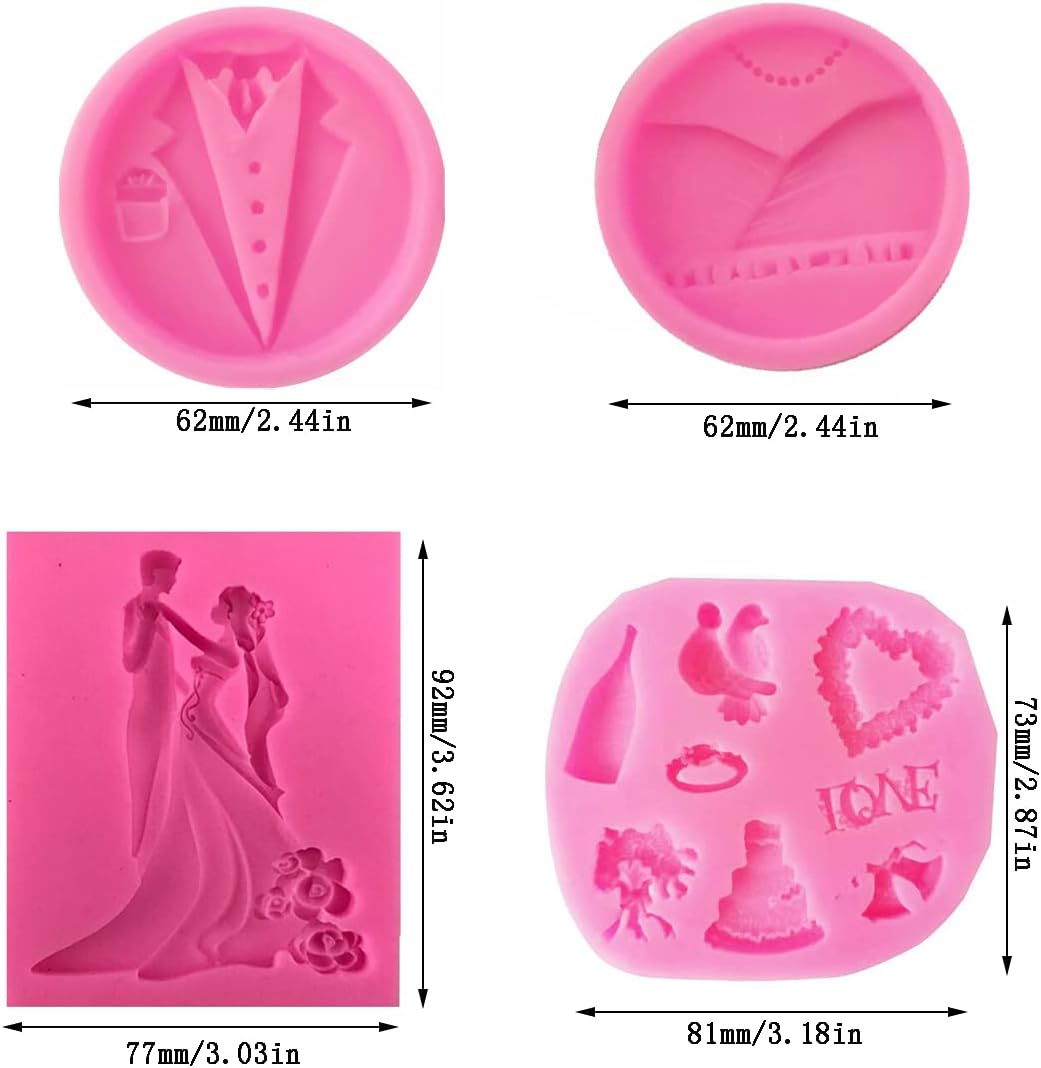 Cestony Bride and Groom Tuxedo Wedding Dress Set Silicone Molds for DIY Wedding Party Cake Fondant Biscuit Cookies Soap Sugar Pudding Chocolate Hard Candies Dessert Candle Decor