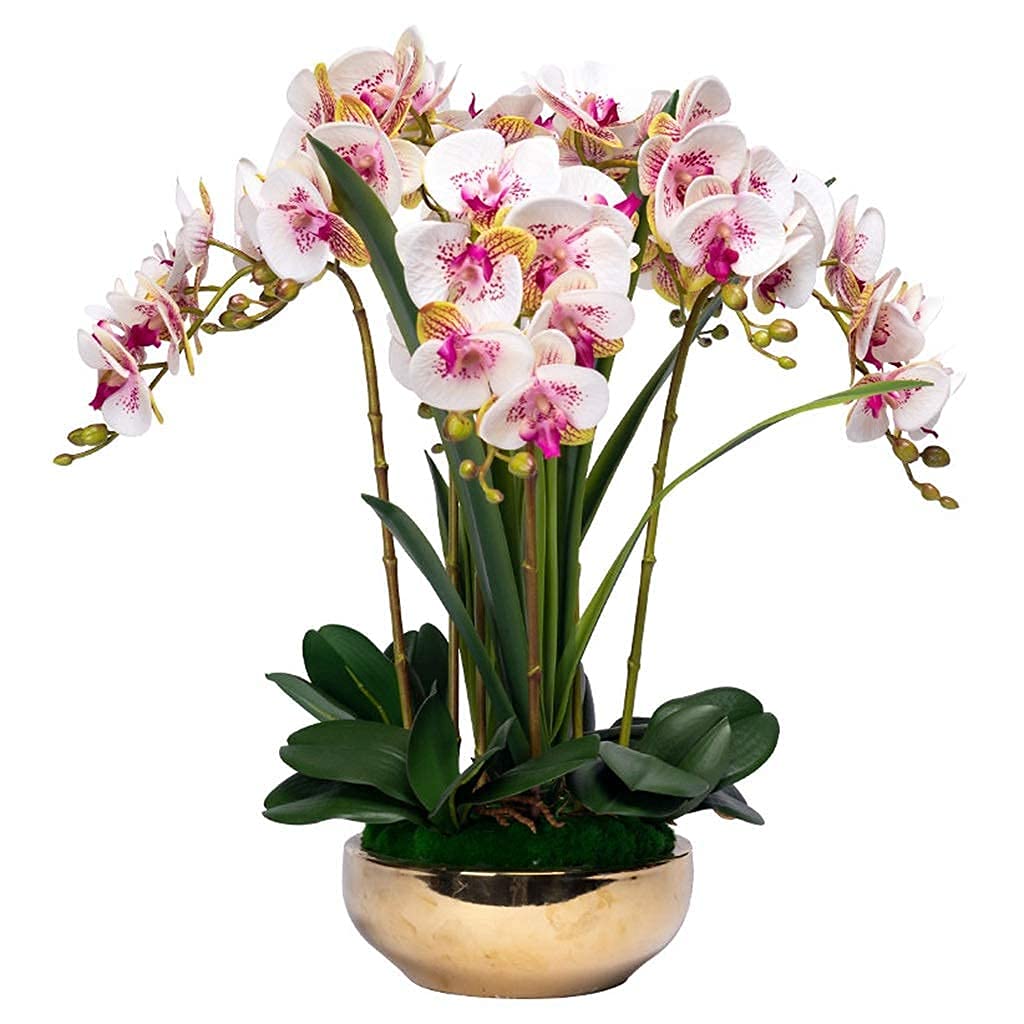 Kunstblumen-Set, künstliche Orchideen (Phalaenopsis 8) mit Goldener Vase, Dekoration für Hochzeitszimmer, Schlafzimmer und mehr.