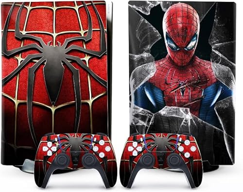 XSUID- Disc Edition Game Console and Controller Accessories Cover Skins PS5 Controller Skin Gift ps5 skins for Console Full Set Red, Spider