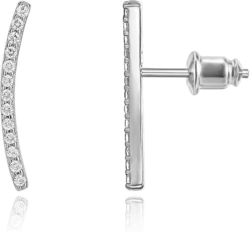 PAVOI Aretes Trepadores con Tachuelas Chapados en Oro de 14K con Circonita Cúbica para Mujeres - Aretes de Moda Trepadores de Flecha con Diamantes