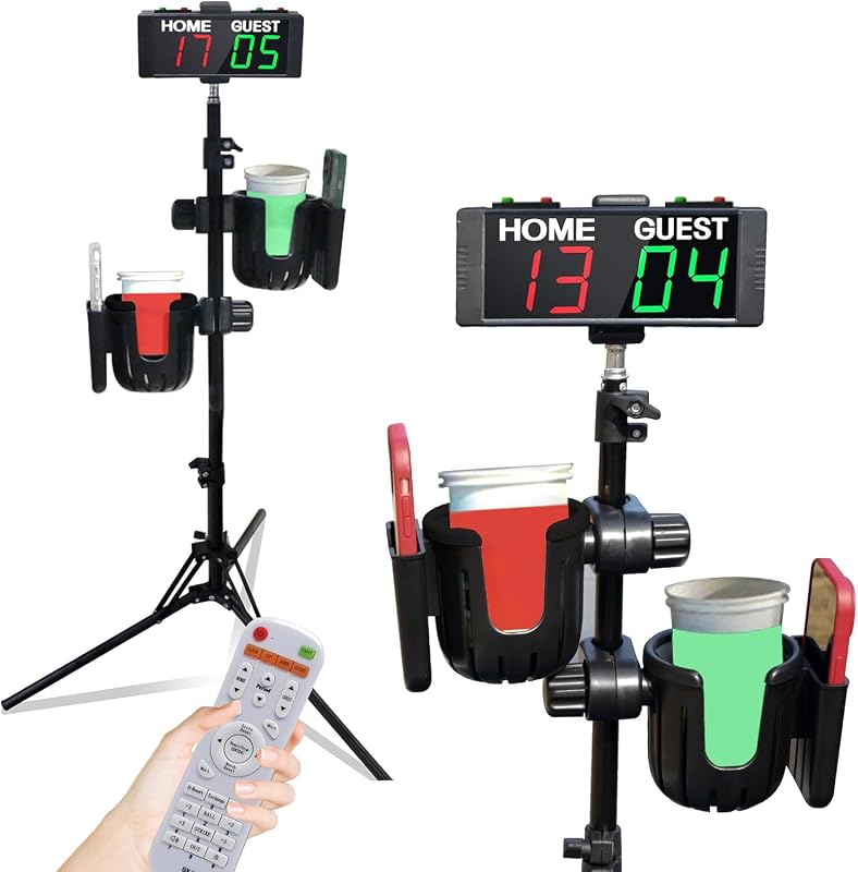 YZ Marcador digital Cornhole con soporte para bebidas, marcador electrónico con control remoto, accesorios Cornhole marcador con teléfono y soportes para bebidas para juegos al aire libre, patio trasero y juego de césped