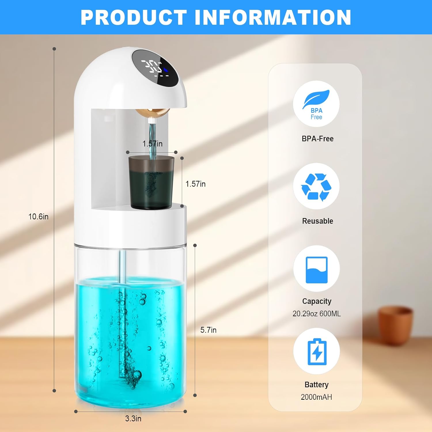Automatic Mouthwash Dispenser for Bathroom 20.29 oz, Wall-Mounted Electric Mouth Wash Dispensers with 2 Magnetic Cups, 4 Dispensing Modes for Kids Family Couple Use (White) - Image 6