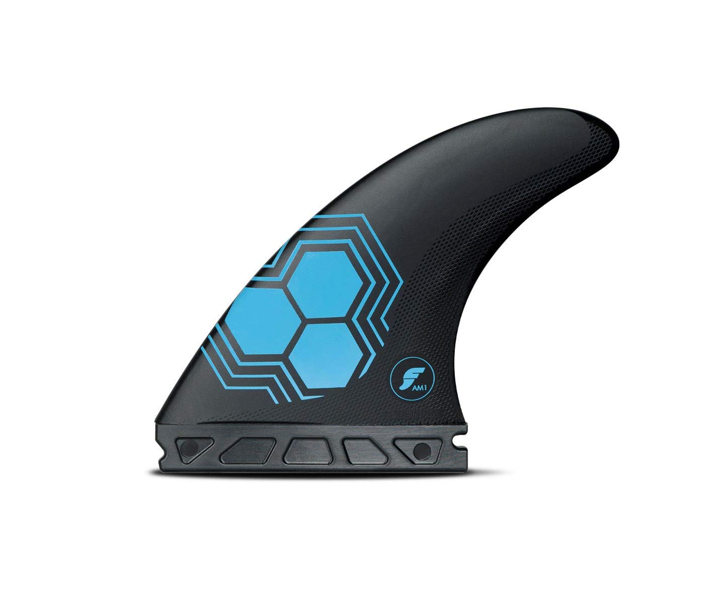 Futures AM1 Alpha Tri Triathlon Medium Surfboard Fins - Carbon Blue - Template Category | Rake (drawn-out, control