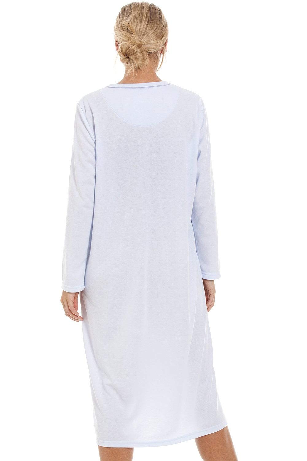 Camille Chemise De Nuit Manches Longues pour Femme - Design Classique, Tissu Lisse, Broderie Florale, Boutons, Confortable