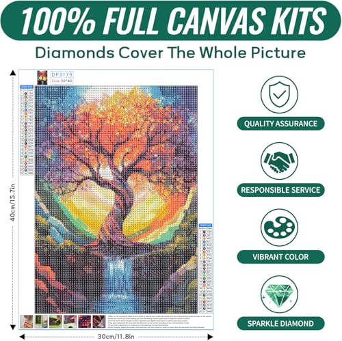 Image of SANYUN Tree of Life Diamond Painting Kits for Adults,Abstract Scenery Full Drill Diamond Art Kits for Beginners,12x16inch Colorful Diamond Dot Art Waterfall for Holiday Gift and Wall Decor