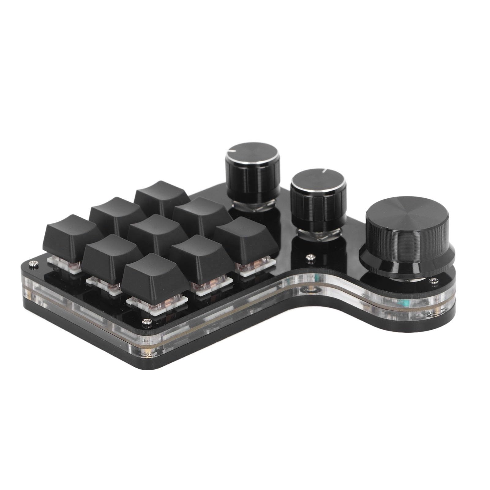Eujgoov Mini Klawiatura Mechaniczna, Akrylowa Podkładka Makro z ABS z 9 Klawiszami i 3 Pokrętłami, Odporny na Kurz Czerwony Przełącznik RGB LED Programowalna Klawiatura USB C do Gier Biurowych do