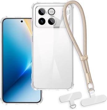 Honor Win RT 5G Compatible Case & Wrist Strap - Clear+Gold