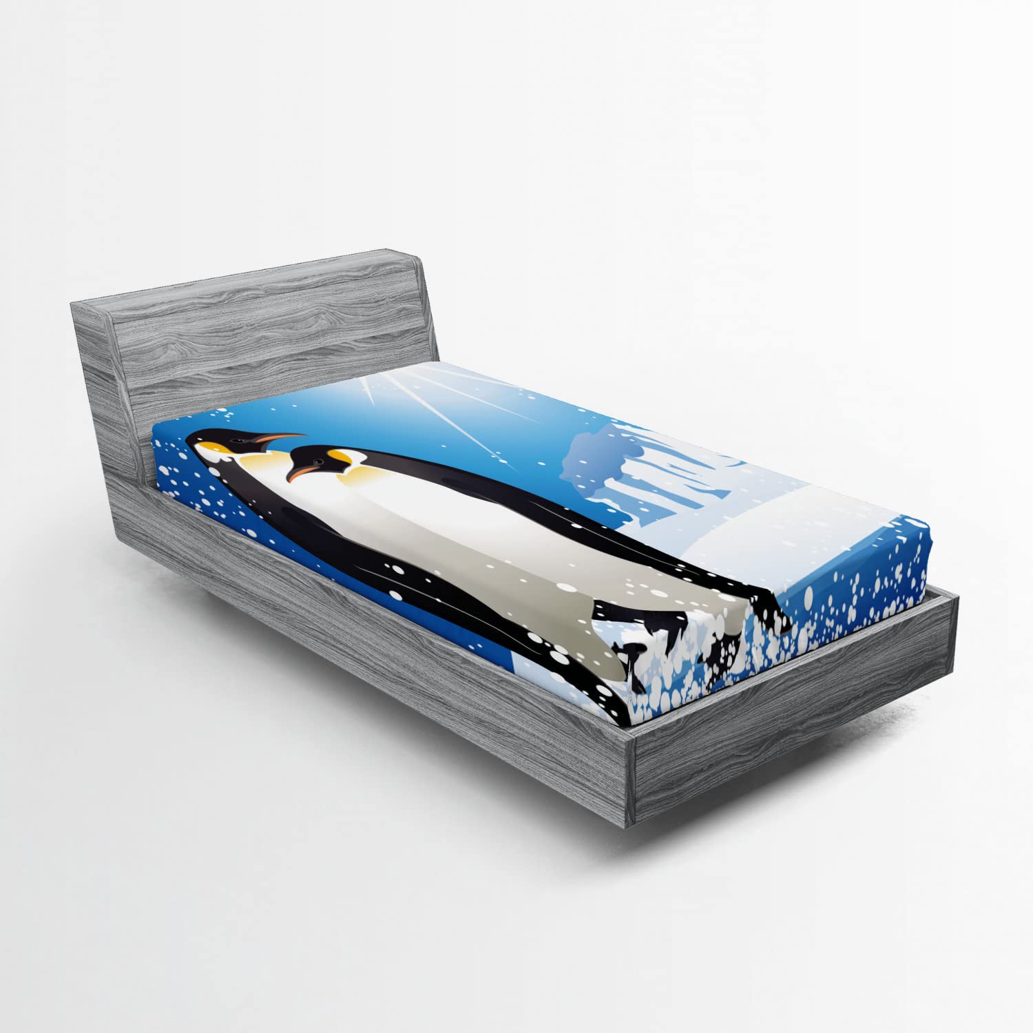 Ambesonne Winter 2 Pack Fitted Sheet, Snowy Frozen Season, Bed Cover All-Round Elastic Deep Pockets 2 Pieces, Package Contains 2 Twin Size Fitted Sheets, Sky Blue Grey