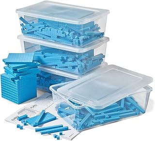 hand2mind Blue Plastic Base Ten Blocks Complete Set, Place Value Blocks, Counting Cubes for Kids Math, Base 10 Math Manipulatives for Kids, Kindergarten Homeschool Supplies (Set of 644)