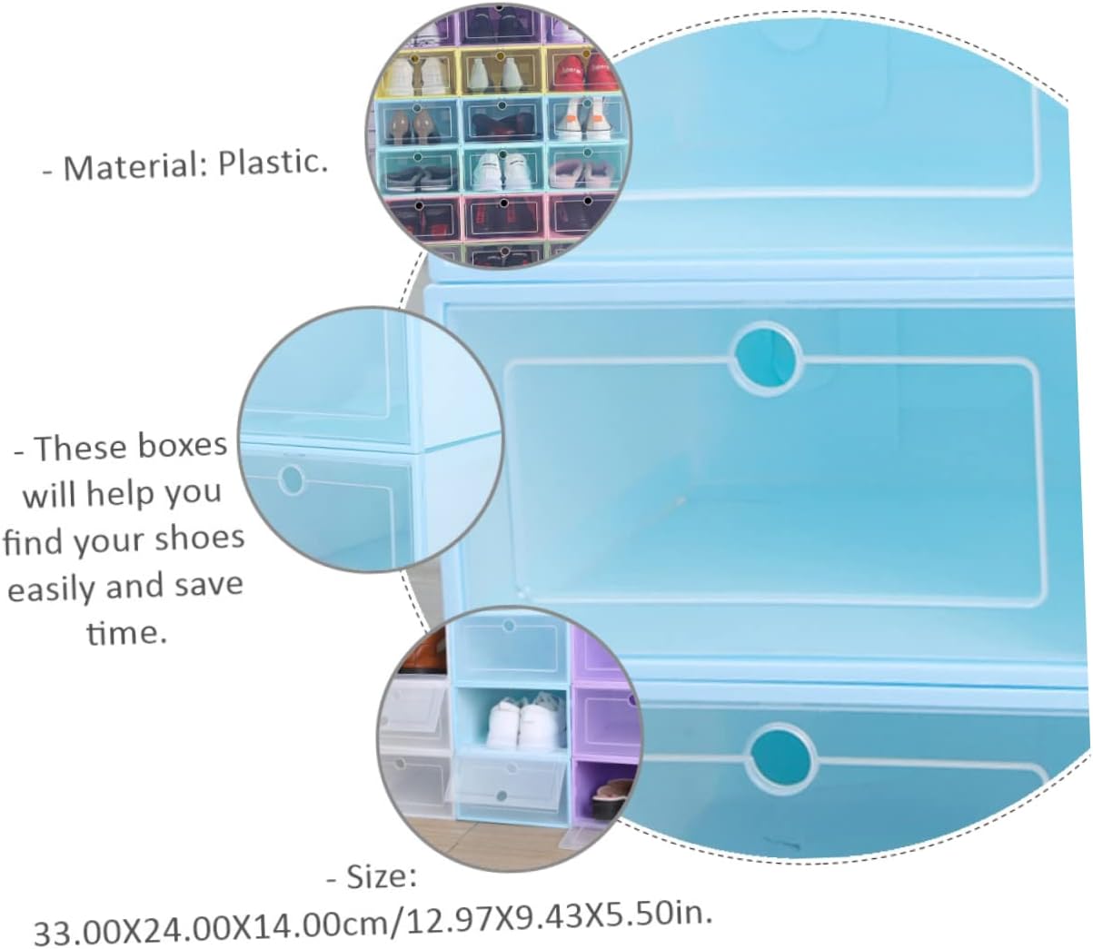 SOLUSTRE 6pcs Stackable Shoes Box Organizer Lid Drawer Type Dustproof Shoe Storage Container for Home Closet