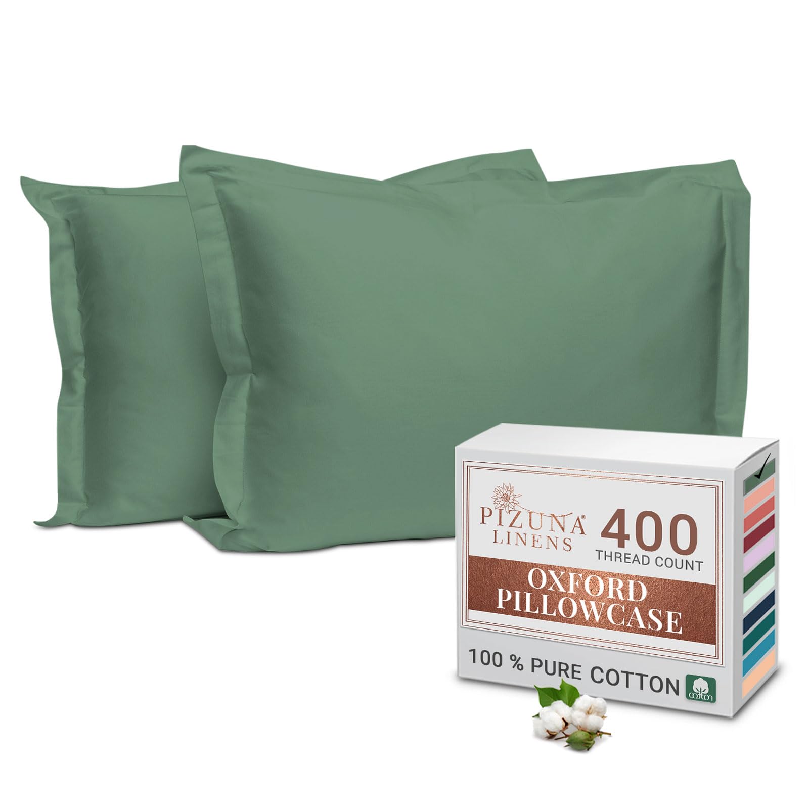 Pizuna 100% Cotton Standard Pillowcases 2 Pack White 50x75cm, 400 Thread Count Long Staple Combed Cotton Soft Pillow Cover, Sateen Weave Oxford Pillow Cases (Cooling Pillowcase 2PC) — view 27