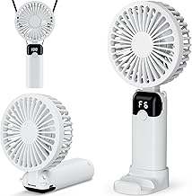 Handheld Fan, USB Rechargeable Portable Mini Hand Held Fan with 6 Speeds 4000mAh Battery Operated, Foldable Desk Small Fans with LED Display for Home Office Travel Outdoor Use, Summer Gift (White)