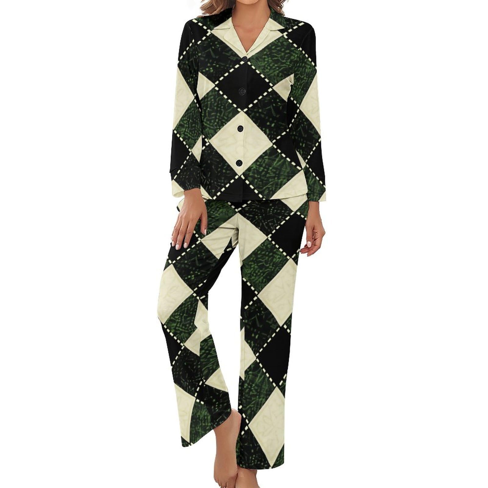 Pjs mi saison d'intérieur grande taille vert boutonné | Pyjama 2 pièces - 8